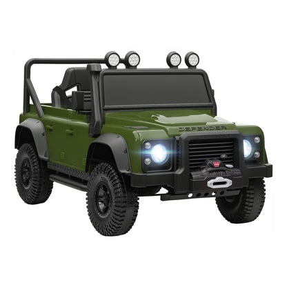 AIYAPLAY Kids Ride On Car with Remote Control, a green electric toy jeep with LED lights and a roll bar
