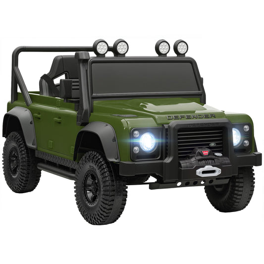 AIYAPLAY Kids Ride On Car with Remote Control, a green electric toy jeep with LED lights and a roll bar