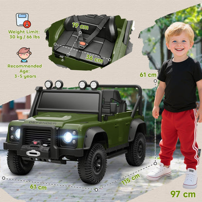 the green kids ride on car shown with a child and seat dimensions