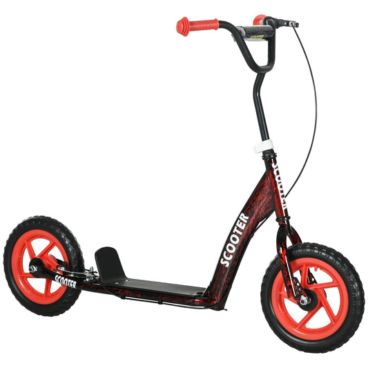 AIYAPLAY Kids Scooter with Adjustable Handlebar, a red and black kick scooter with large wheels and red handlebars