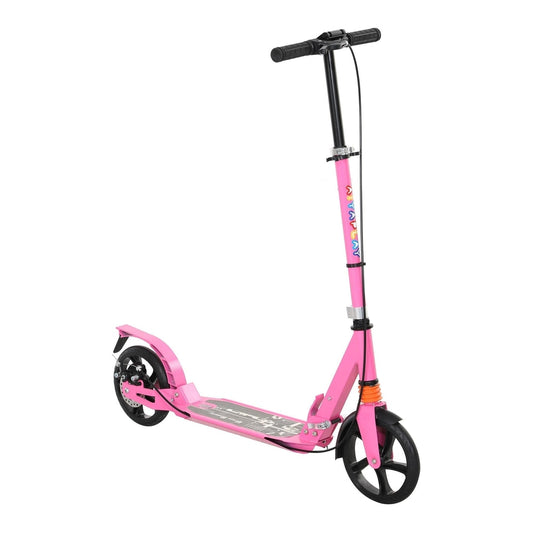 AIYAPLAY Kids Scooter with Four-Level Adjustable Handlebar in pink, shown from the side