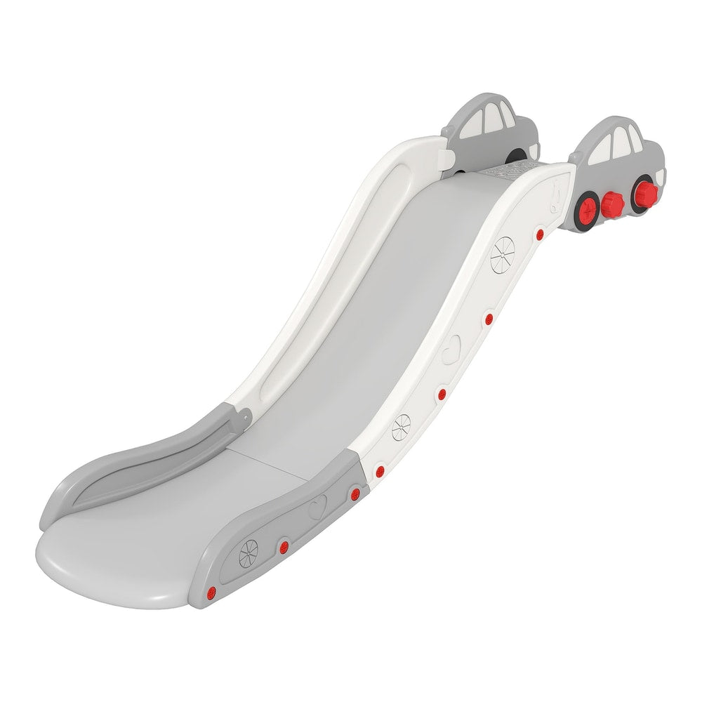 AIYAPLAY Kids Slide for Bed, Sofa, a grey and white toddler slide with car decorations on top
