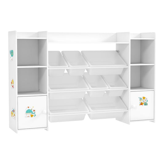 AIYAPLAY Kids Toy Organizers and Storage with white removable bins and bookshelf
