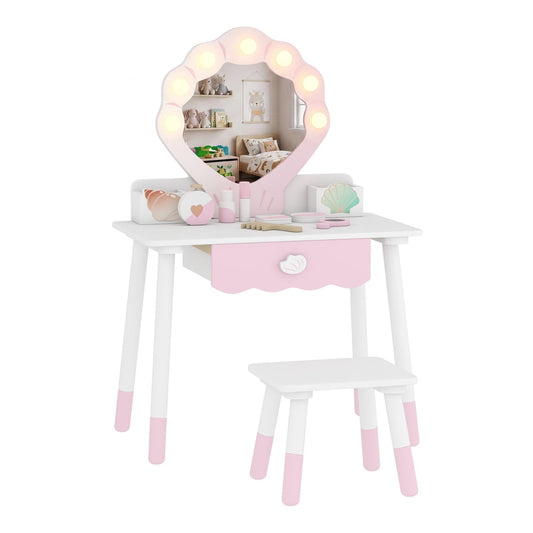 AIYAPLAY Kids Vanity Set with a chair and lighted mirror