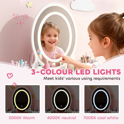 The dressing table mirror showing three different light settings for the integrated LED lights