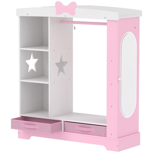 AIYAPLAY Kids Wardrobe with Lighted Mirror in Pink