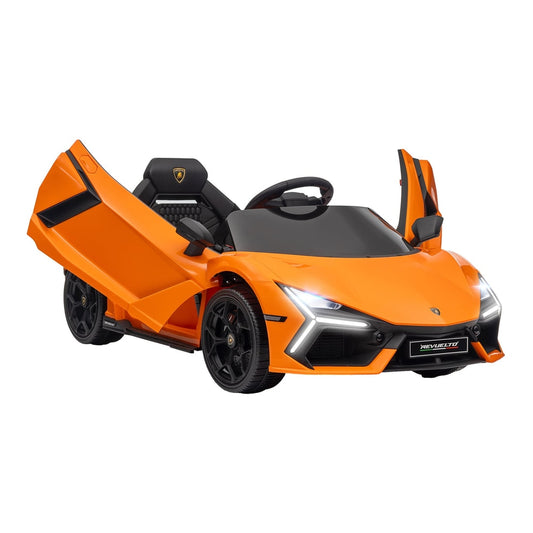 AIYAPLAY Lamborghini Revuelto Licensed 12V Ride on Car in orange with butterfly doors open
