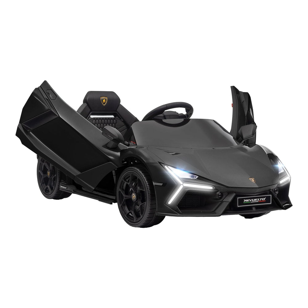 AIYAPLAY Lamborghini Revuelto Licensed 12V Ride on Car in black with butterfly doors open