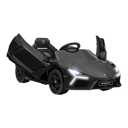 AIYAPLAY Lamborghini Revuelto Licensed 12V Ride on Car in black with butterfly doors open
