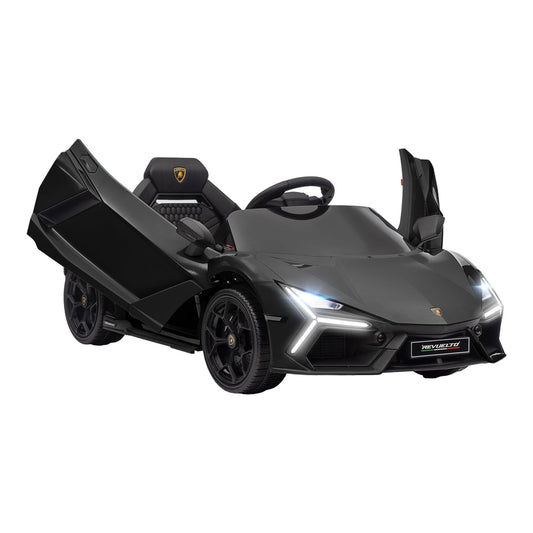 AIYAPLAY Lamborghini Revuelto Licensed 12V Ride on Car in black with butterfly doors open