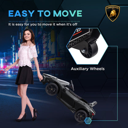 Woman pulling the black ride-on car using transport wheels