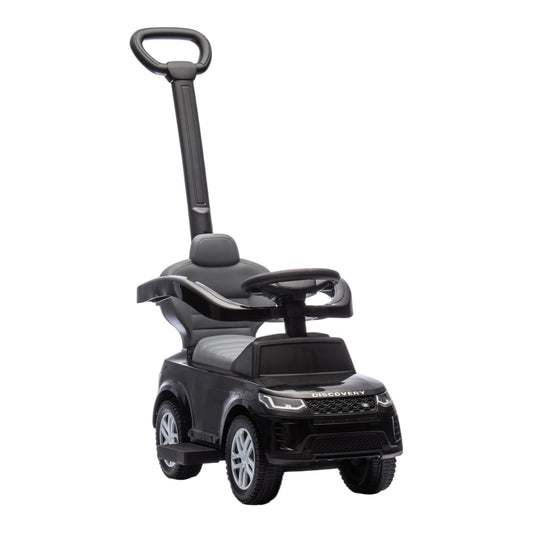 AIYAPLAY Land Rover Discovery Licensed Baby Push Car in black with a tall handle and safety rail