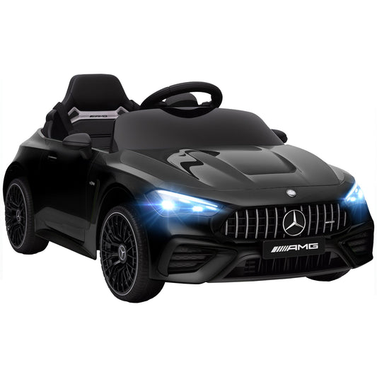AIYAPLAY Licensed Mercedes AMG Kids Electric Car, a black ride-on car with illuminated headlights and AMG grille