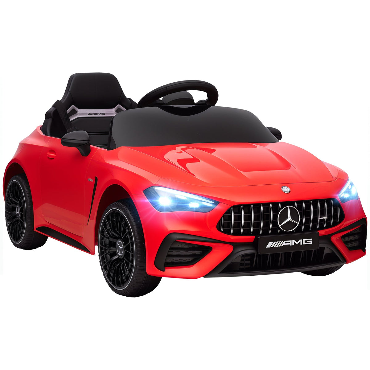 AIYAPLAY Licensed Mercedes AMG Kids Electric Car, a red ride-on car with black interior and silver wheels