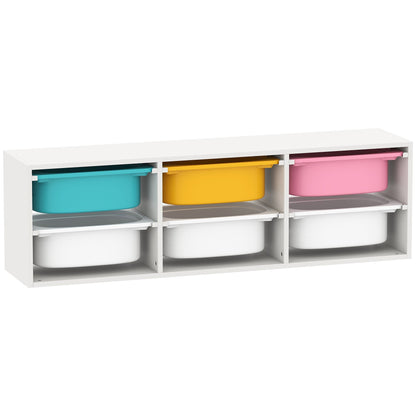 AIYAPLAY Low Height 2 Tiers Storage Organiser with six colourful removable bins on a white background