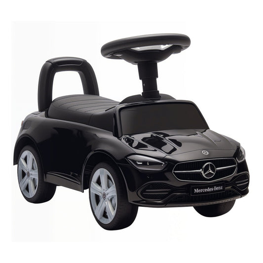 AIYAPLAY Official Mercedes-Benz Ride On Car in black with a steering wheel and backrest