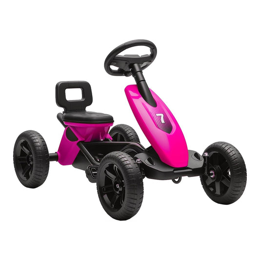 AIYAPLAY Pedal Go Kart for Kids 2-5 Years, a pink ride-on car with black wheels and steering wheel