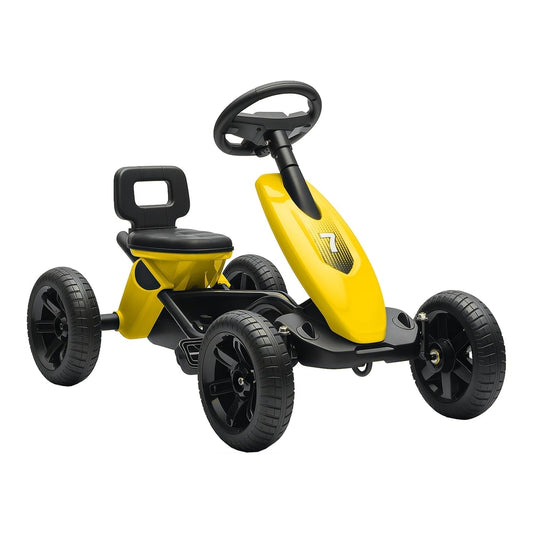 AIYAPLAY Pedal Go Kart for Kids 2-5 Years, a yellow ride-on car with black wheels and steering wheel