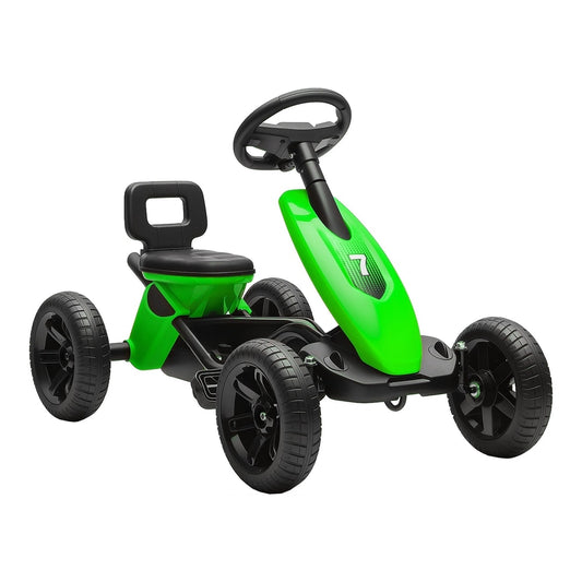 AIYAPLAY Pedal Go Kart for Kids 2-5 Years in bright green with black wheels and a steering wheel
