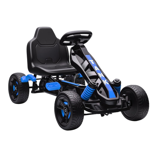 AIYAPLAY Pedal Go Kart for Kids Aged 3-6 Years, a blue and black ride-on car with a steering wheel and pedals