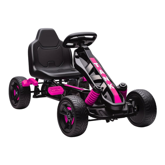AIYAPLAY Pedal Go Kart for Kids Aged 3-6 Years, a black and pink ride-on car with four wheels and a steering wheel