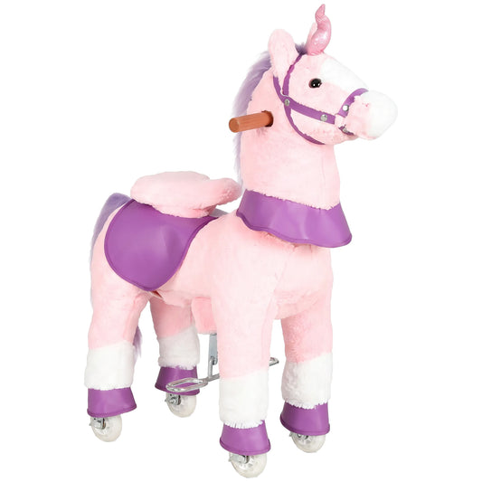 Ride on Horse Pedal Ride On Walking Horse Toy Rotatable Head Neighing Sound in Pink