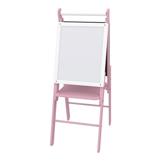 AIYAPLAY Three-In-One Easel for Kids, a pink art easel with a whiteboard and a chalkboard