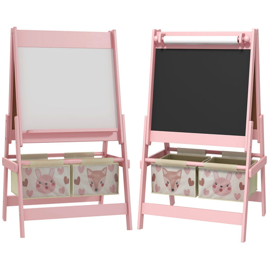 AIYAPLAY Three-In-One Kids Easel with Paper Roll showing the whiteboard and blackboard sides