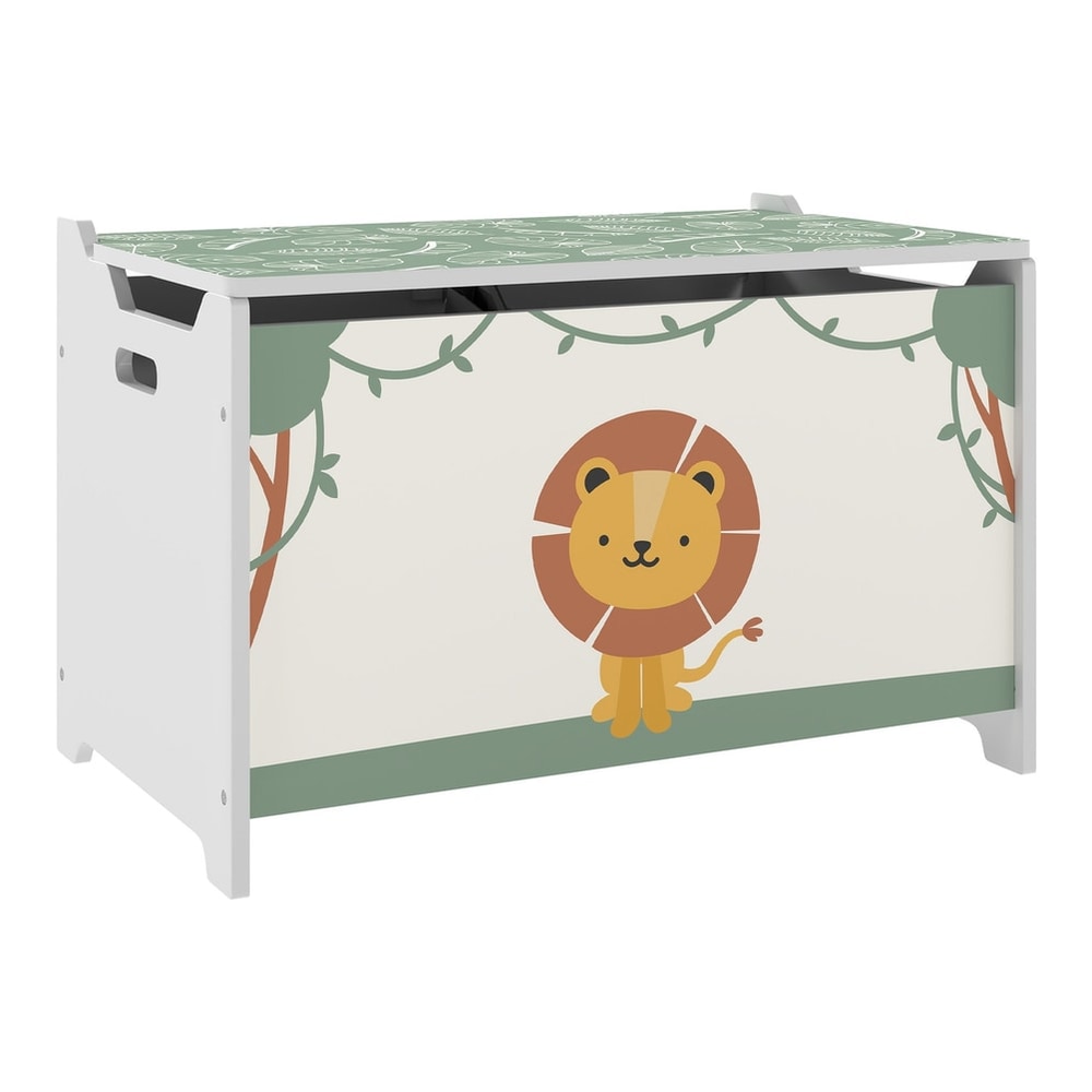 AIYAPLAY Toy Box with Lid, a green and white kids storage box with a lion design on the front