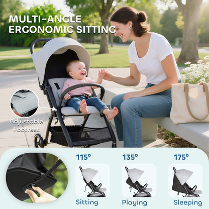 Close up of the footrest and different sitting positions for the buggy