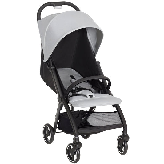 AIYAPLAY Travel Stroller in light grey with a black frame and canopy
