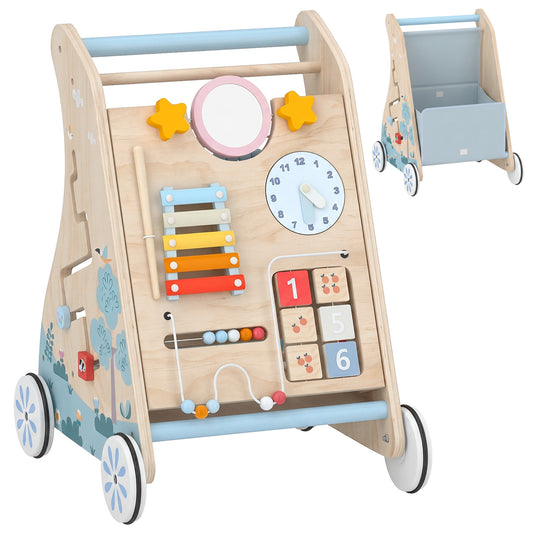 AIYAPLAY Wooden Baby Walker with Detachable Double-Sided Activity Board in a Natural Wood Finish