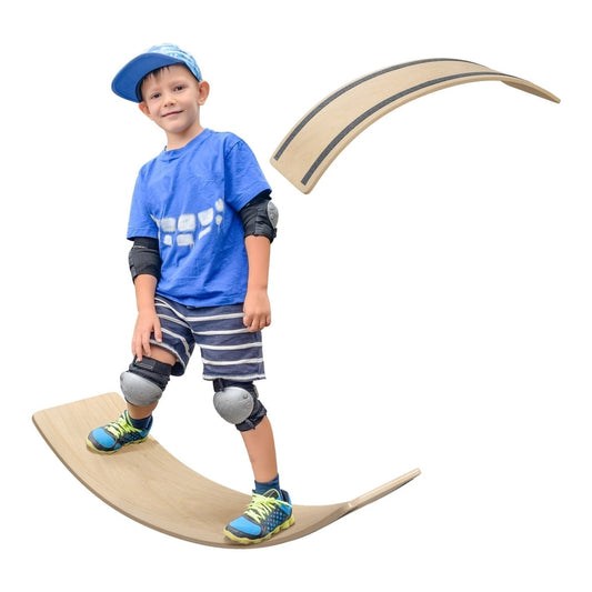 AIYAPLAY Wooden Balance Board for Children 3-8 Years Old, a curved wooden board with grip strips