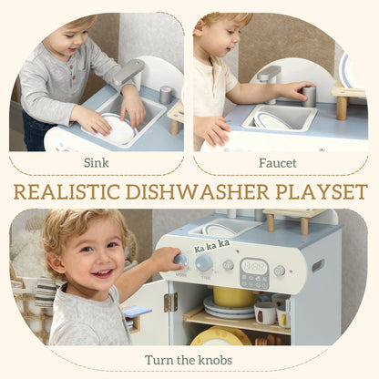 Close-up details of the role play toy showing the sink, faucet and knobs