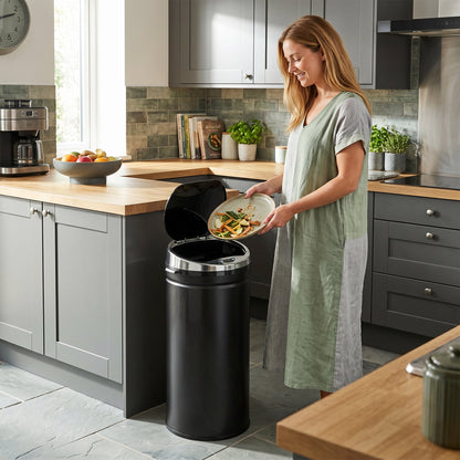 HOMCOM 42L Automatic Motion Sensor Rubbish Bin with Fingerprint Resistant, Stainless Steel, Black