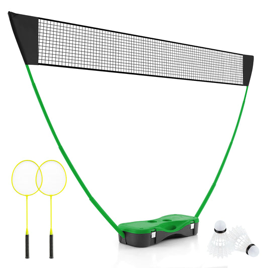 All-In-One Portable Badminton Net Set with Storage Base including rackets and shuttlecocks