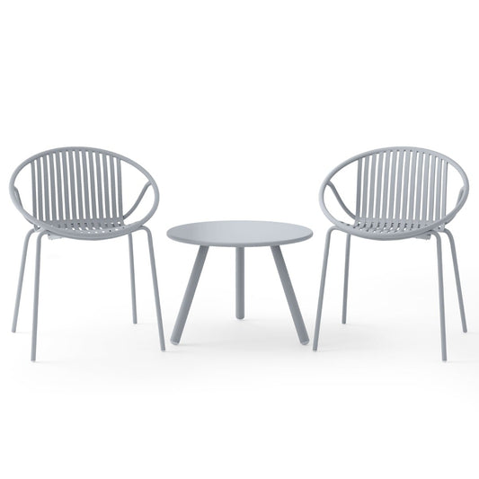 All Weather PP Patio Conversation 3 Pieces Bistro Set with round coffee table in grey