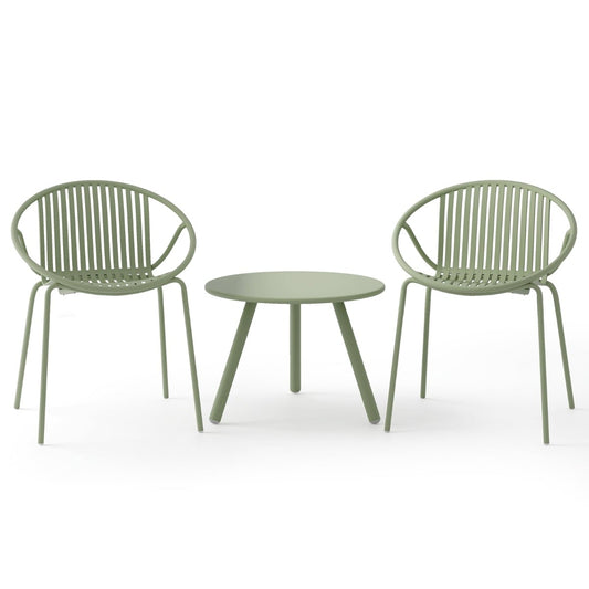 All Weather PP Patio Conversation 3 Pieces Bistro Set with round coffee table in green