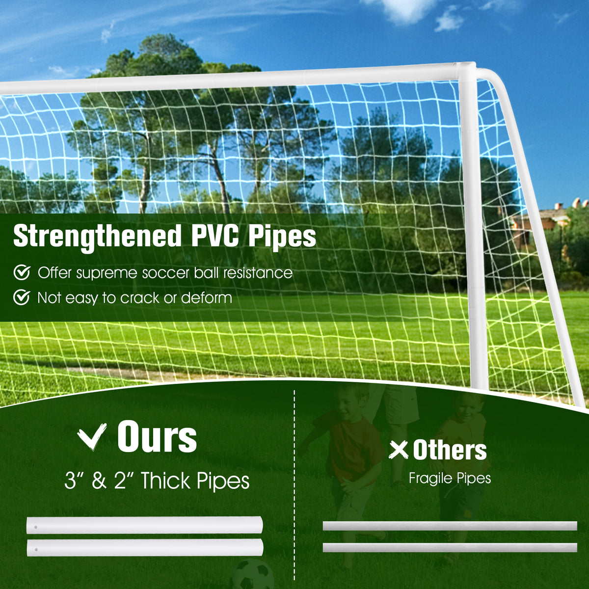 The sport equipment frame compared to a thinner alternative to show pipe thickness