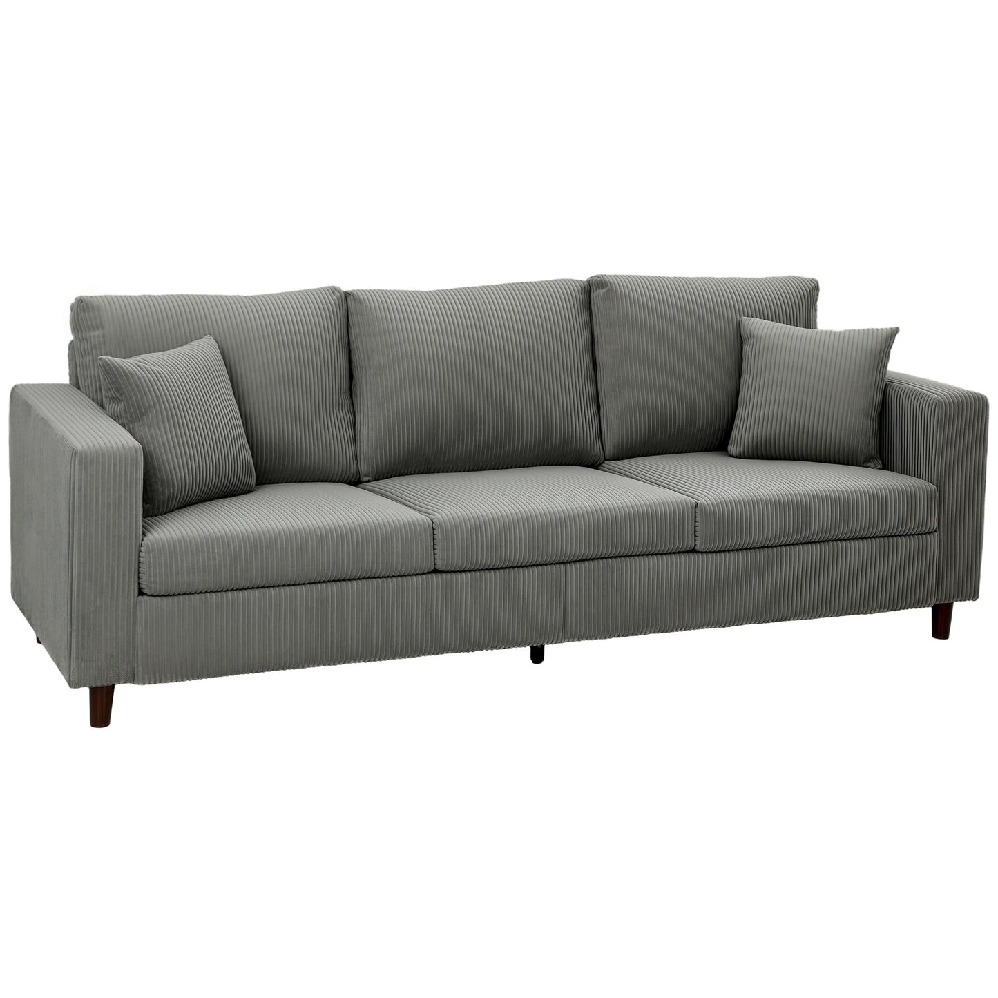 HOMCOM 3 Seater Sofa with Wide Seat, Corduroy Fabric Couch with Deep Seat, Spring Cushion, Light Grey