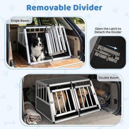 The dog transport box showing how to remove the internal divider to create different spaces
