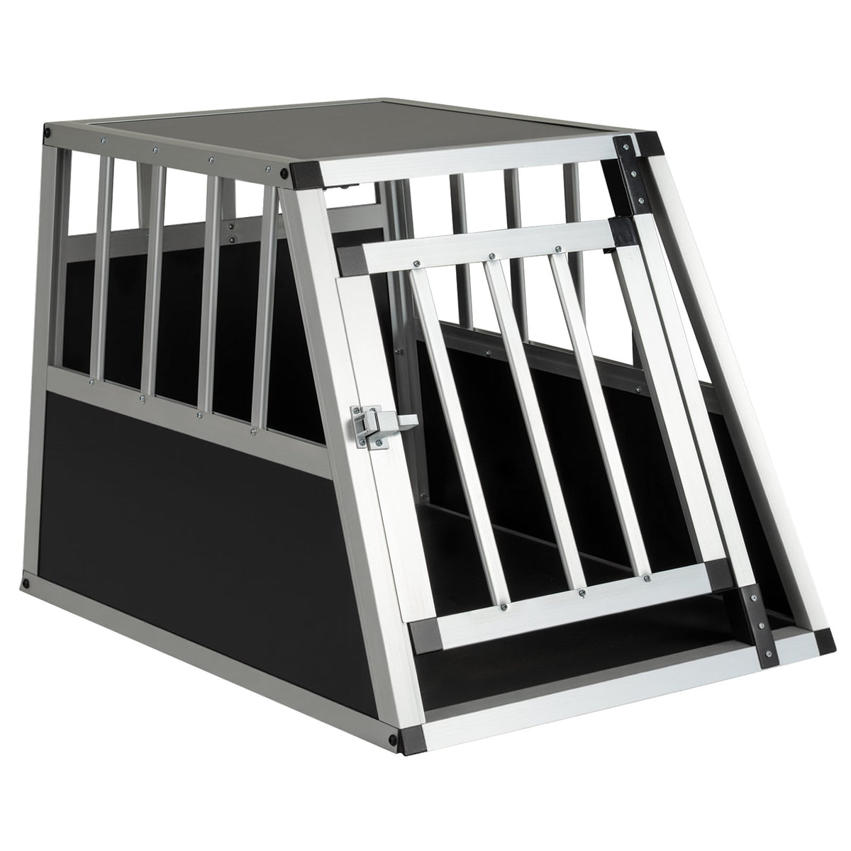 Aluminium dog transport box with a lockable door and divider