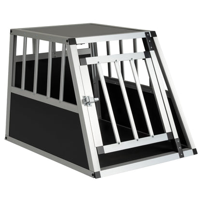 Aluminium dog transport box with a lockable door and divider