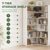 HOMCOM 7 Tiers Bookshelf, L-Shaped Corner Bookcase with Anti-Slip Rear Guard, White Wood Effect