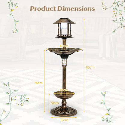 Product dimensions diagram for the antique birdbath and feeder combo