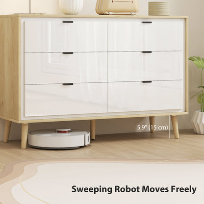 HOMCOM Storage Cabinet, Chest of Drawers with 6 Drawers and 5 Legs for Bedroom, High Gloss White
