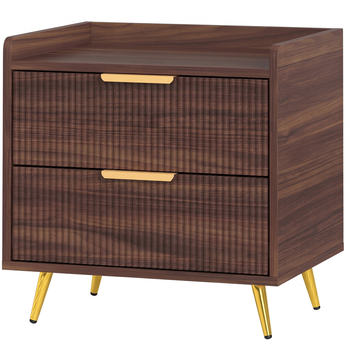 HOMCOM Elegant Two-Drawer Bedside Table in Walnut Brown