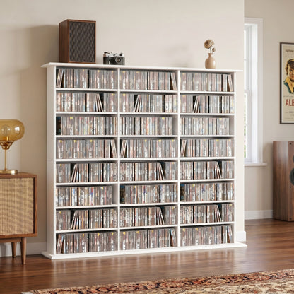 HOMCOM 1032 CD/594 DVD Storage Unit, Blu-ray Media Storage Shelf with 24 Compartments and 18 Adjustable Shelves, White