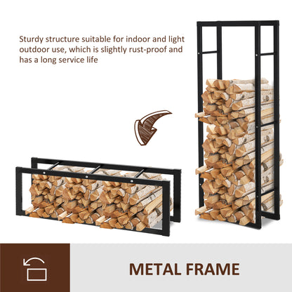 HOMCOM Metal Firewood Log Holder Tall Firewood Rack Indoor Outdoor Fireplace Wood Storage Shelf, Black, 60Wx25Dx150Hcm