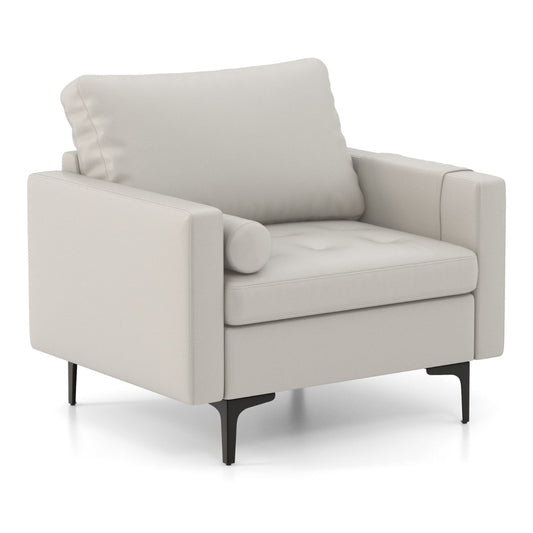 Armchair Single Sofa in grey with a comfy cushion and side pockets